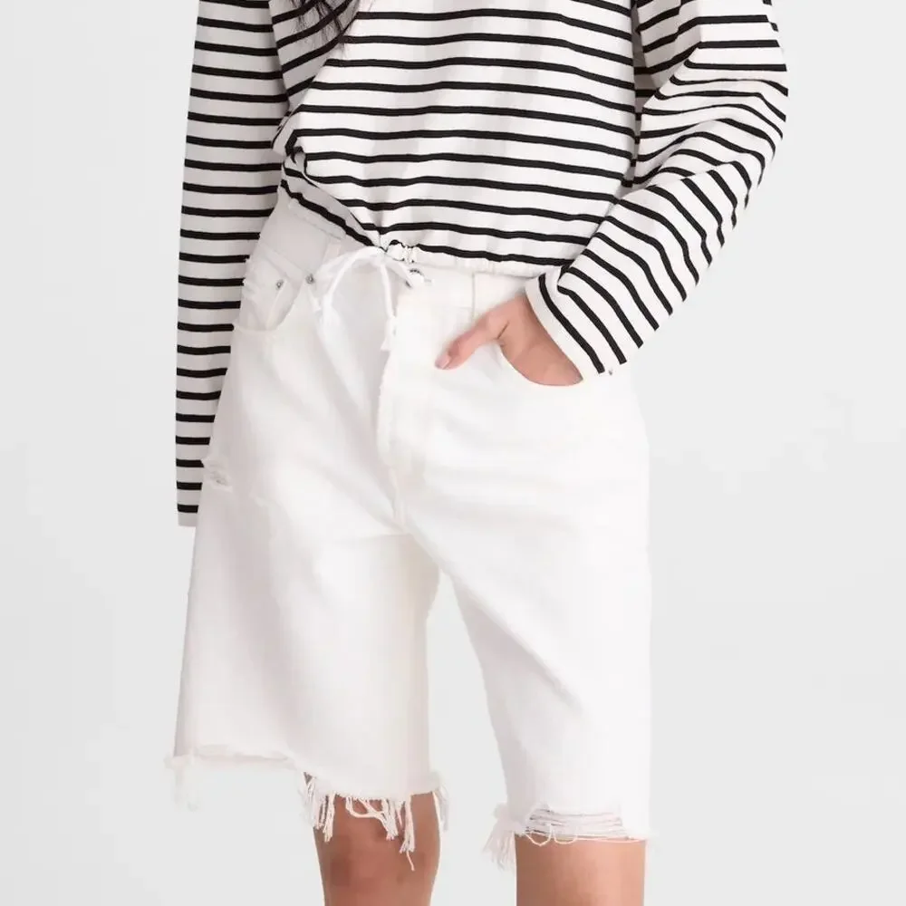 Madewell The Essex Long Baggy Short Tile White Size 26 NWT